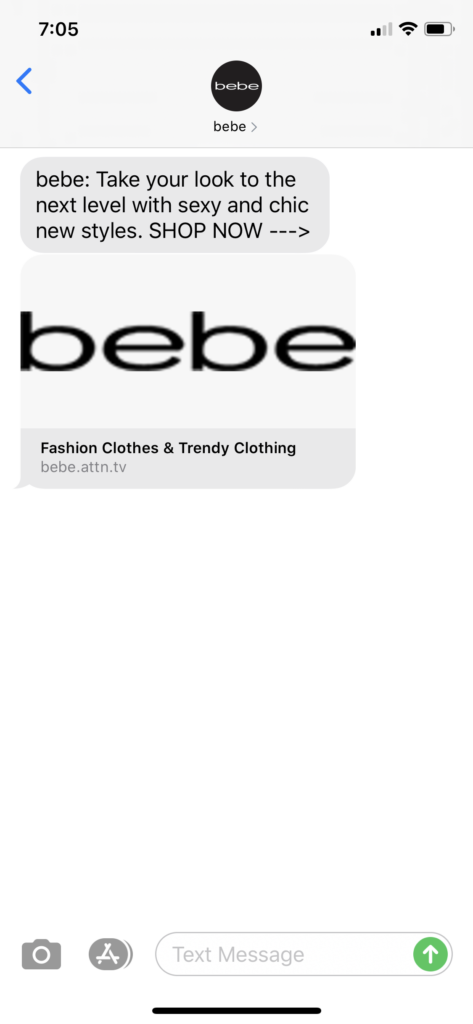 Bebe Text Message Marketing Example - 06.16.2020