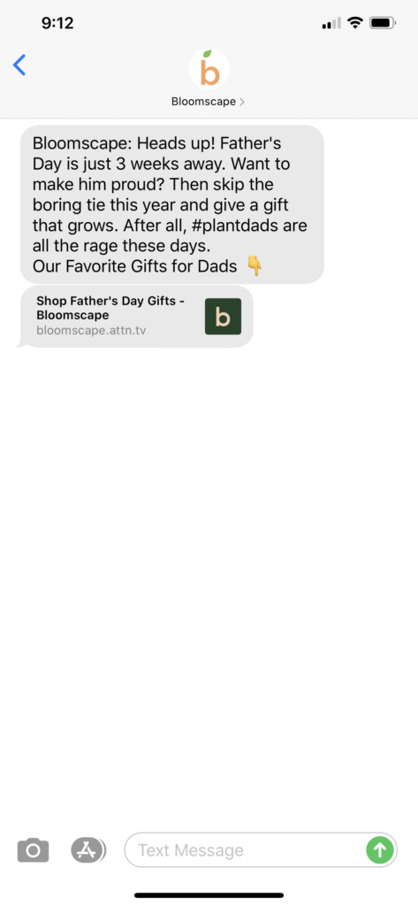 Bloomscape Text Message Marketing Example - 05.31.2020