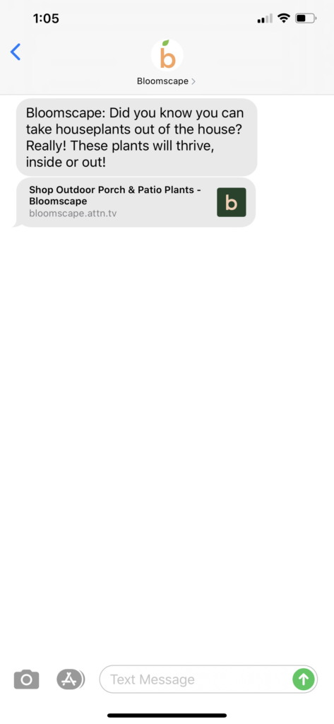 Bloomscape Text Message Marketing Example - 06.16.2020