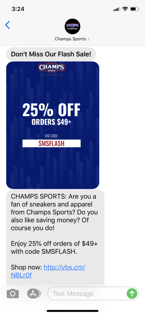 Champ’s Sports Text Message Marketing Example - 05.17.2020