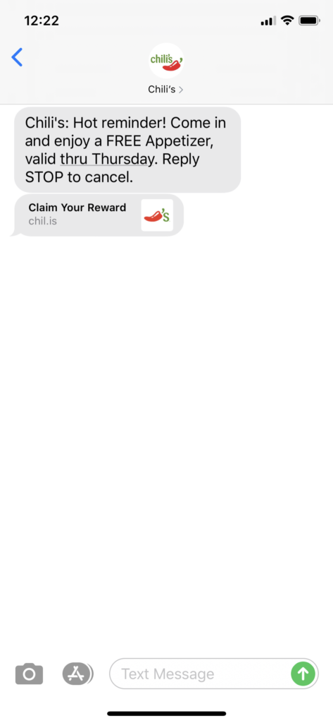 Chili’s Text Message Marketing Example - 06.09.2020