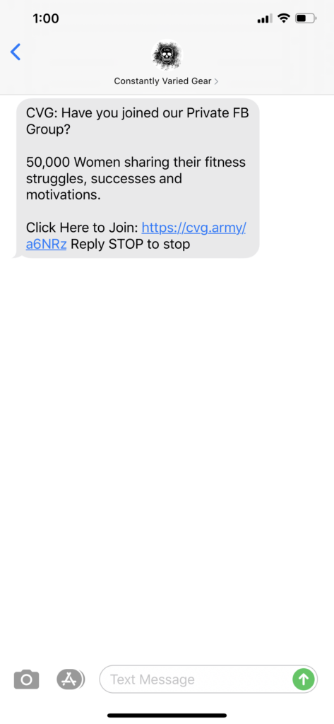 Constantly Varied Gear Text Message Marketing Example - 06.19.2020