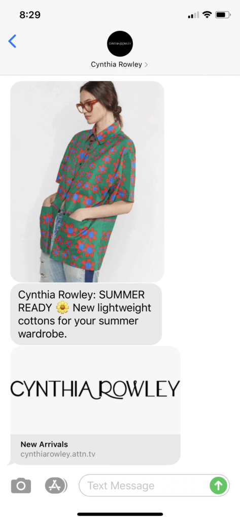 Cynthia Rowley Text Message Marketing Example - 06.04.2020