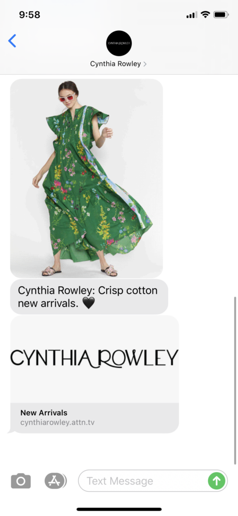 Cynthia Rowley Text Message Marketing Example - 06.12.2020
