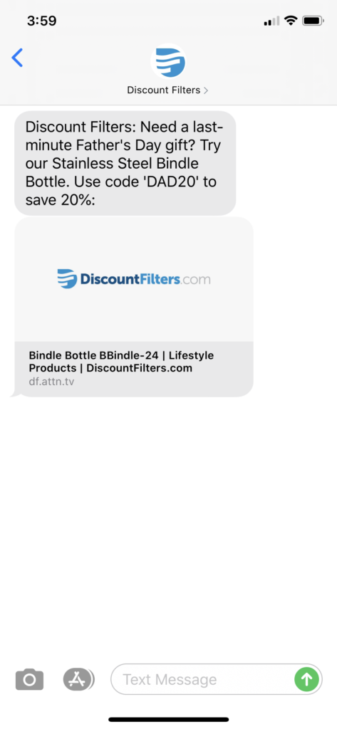 Discount Filters Text Message Marketing Example - 06.18.2020