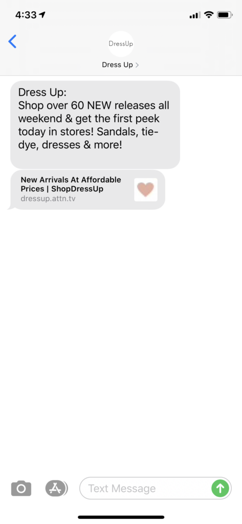 Dress Up Text Message Marketing Example - 06.21.2020