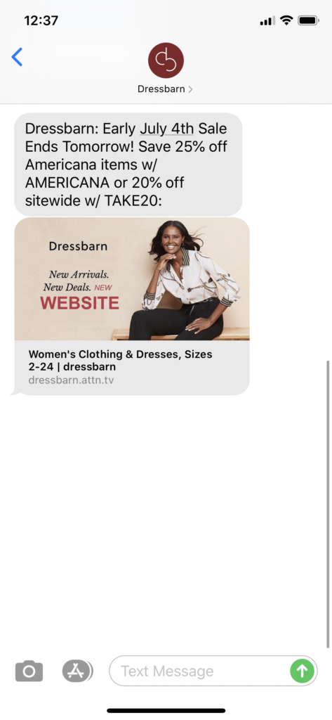 Dressbarn Text Message Marketing Example - 06.07.2020