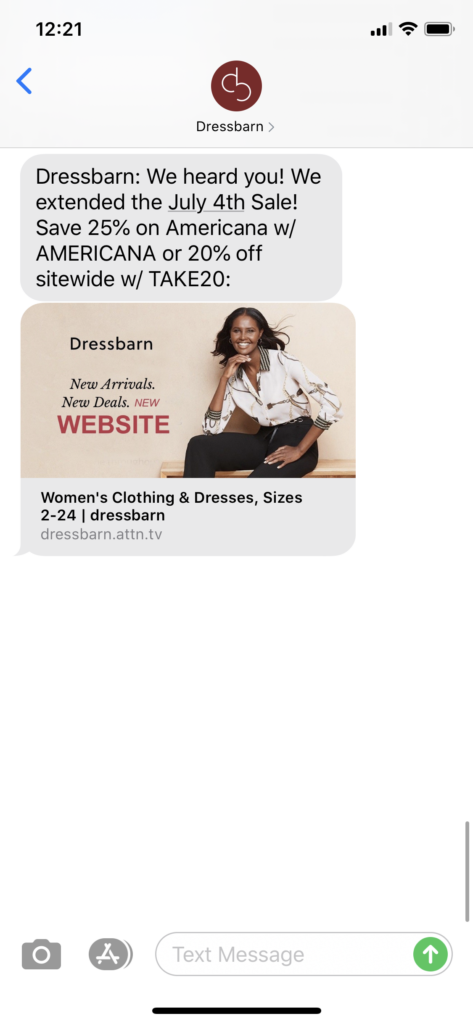 Dressbarn Text Message Marketing Example - 06.09.2020