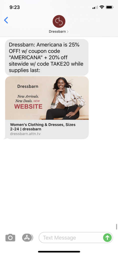 Dressbarn Text Message Marketing Example - 06.14.2020