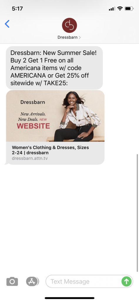 Dressbarn Text Message Marketing Example - 06.18.2020