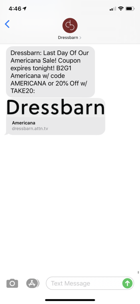Dressbarn Text Message Marketing Example - 06.22.2020