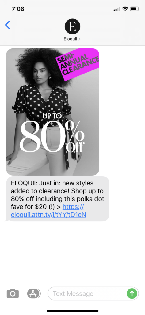 Eloquii Text Message Marketing Example - 06.16.2020