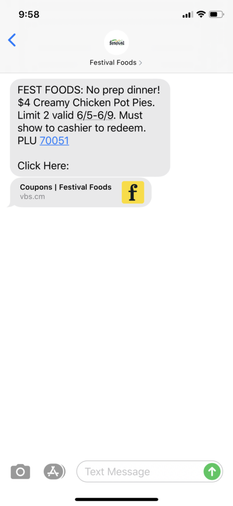 Festival Foods Text Message Marketing Example - 06.05.2020