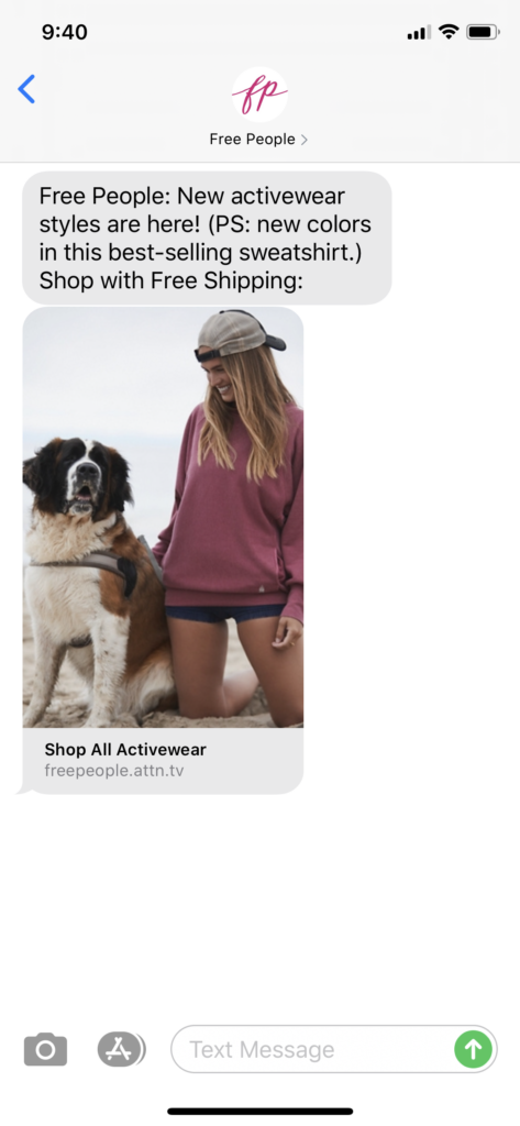 Free People Text Message Marketing Example - 06.09.2020