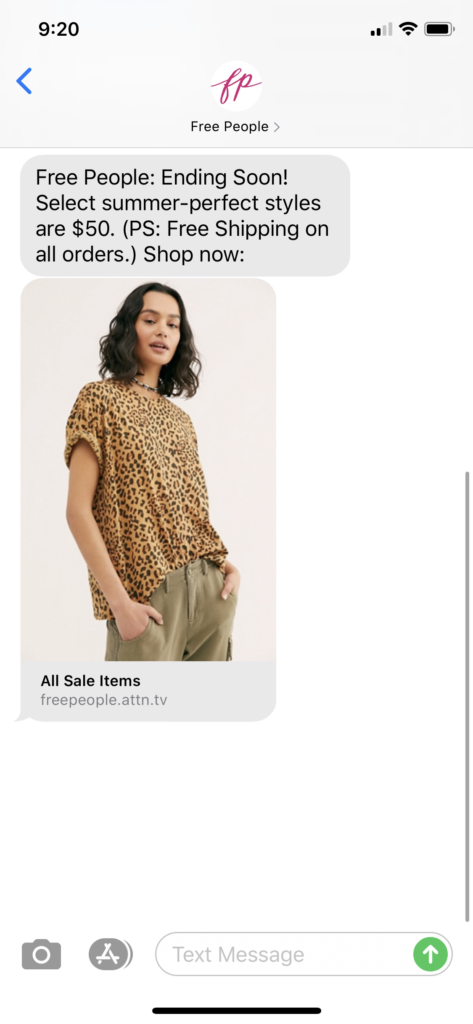 Free People Text Message Marketing Example - 06.14.2020