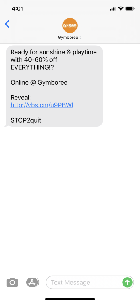 Gymboree Text Message Marketing Example - 06.18.2020