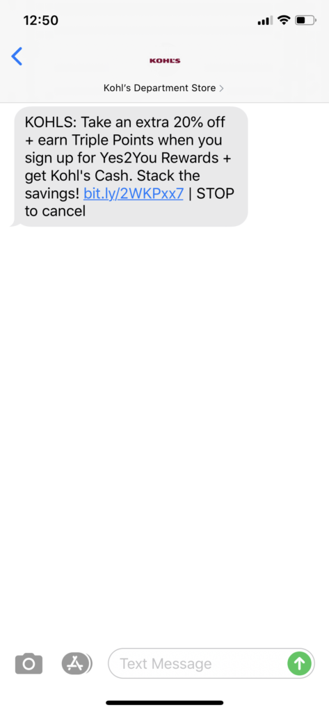 Kohl’s Text Message Marketing Example - 05.28.2020