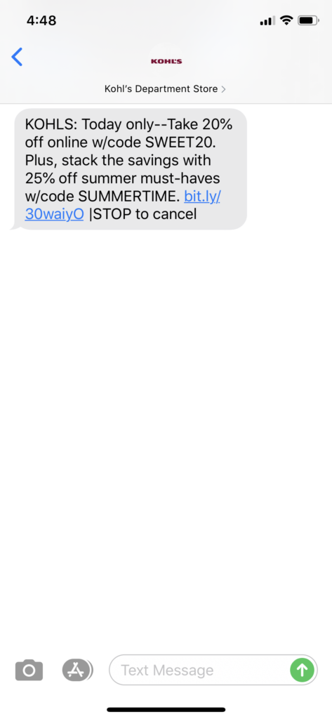 Kohl’s Text Message Marketing Example - 06.22.2020
