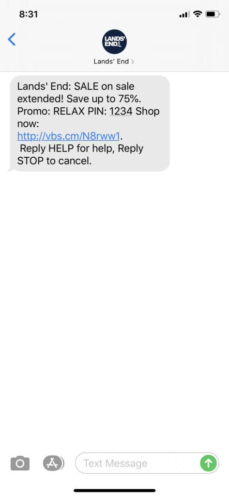 Lands’ End Text Message Marketing Example - 06.04.2020