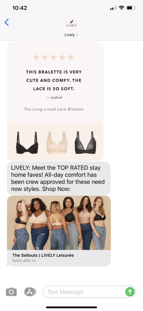 Lively Text Message Marketing Example - 05.30.2020