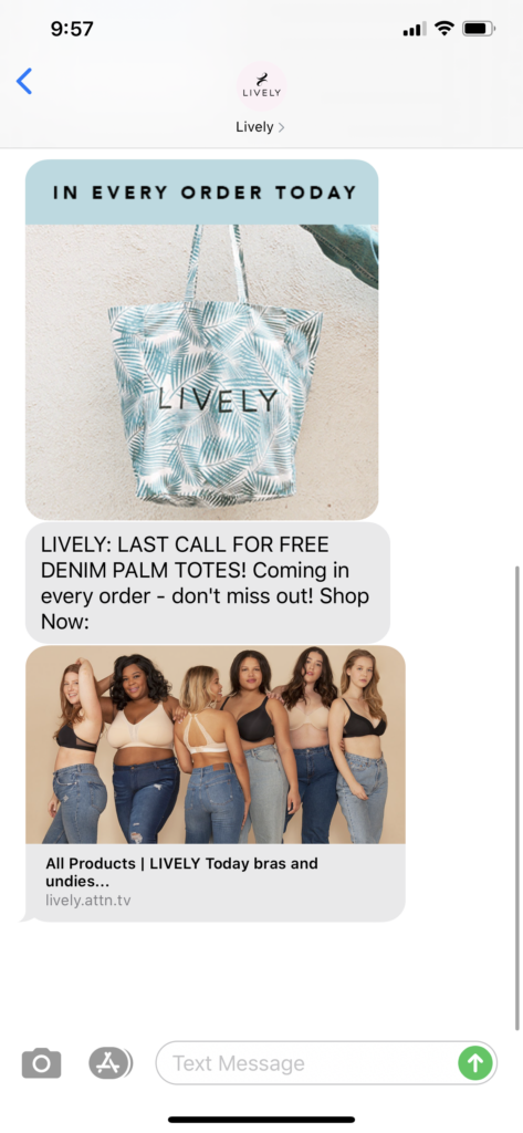 Lively Text Message Marketing Example - 06.14.2020