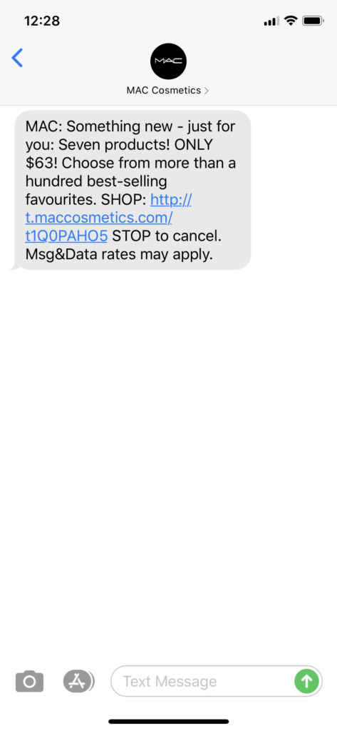 MAC Cosmetics Text Message Marketing Example - 06.08.2020