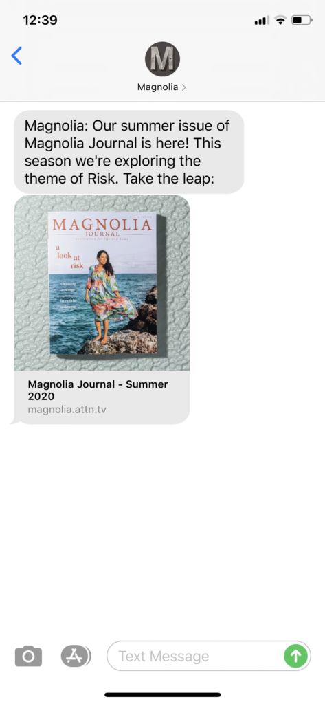 Magnolia Text Message Marketing Example - 05.28.2020