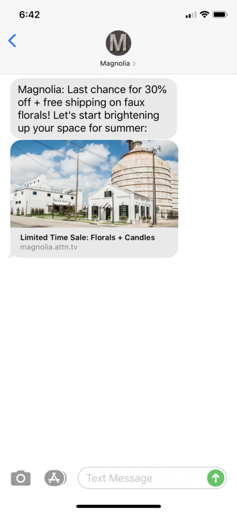 Magnolia Text Message Marketing Example - 06.15.2020