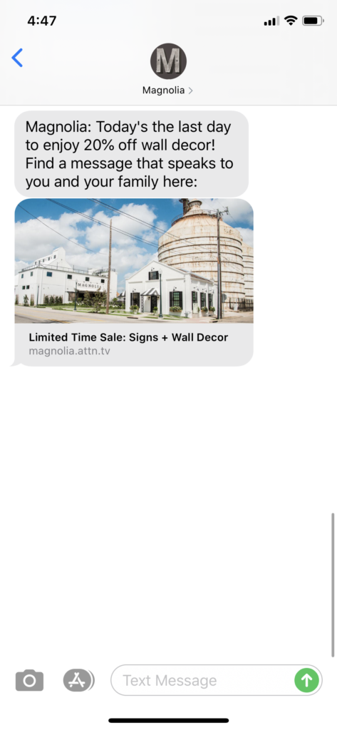 Magnolia Text Message Marketing Example - 06.22.2020