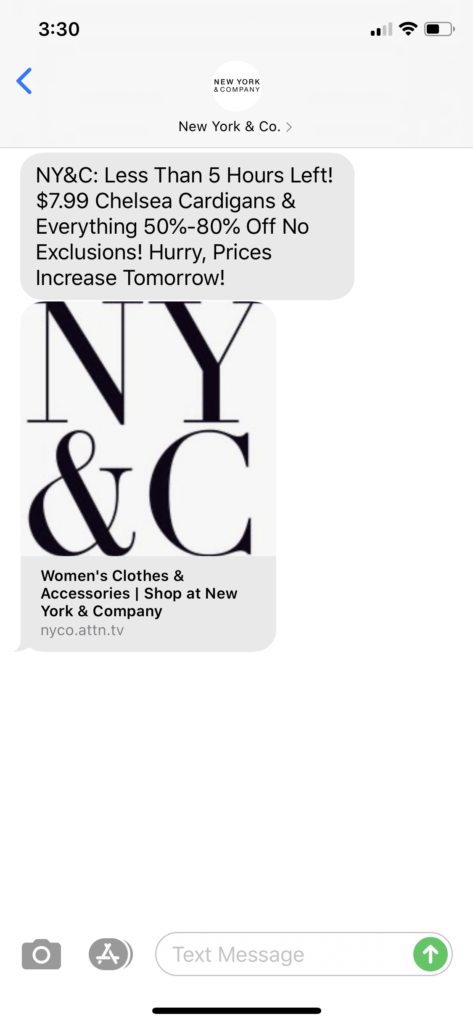 New York & Co. Text Message Marketing Example - 05.31.2020