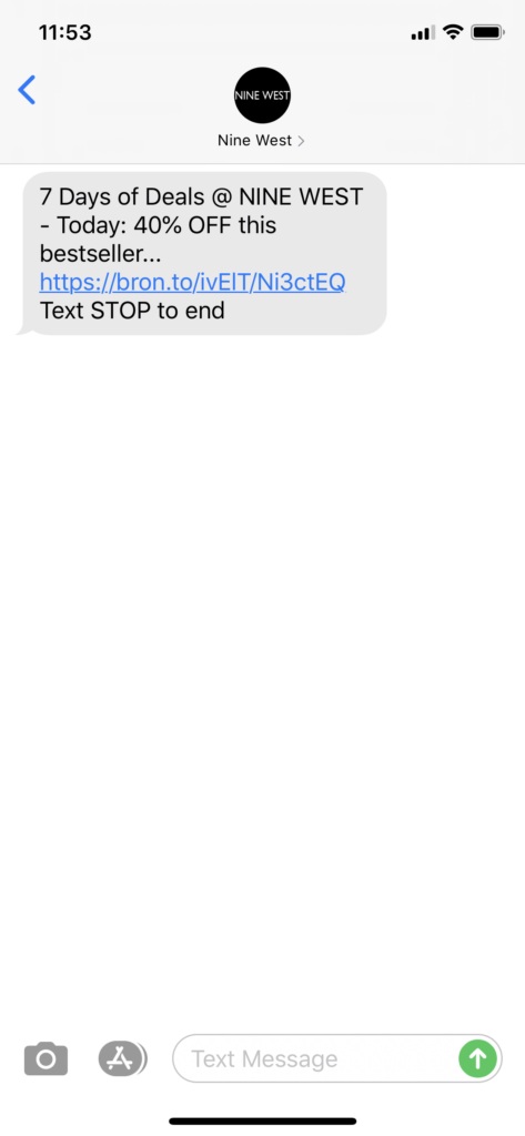 Nine West Text Message Marketing Example - 06.17.2020