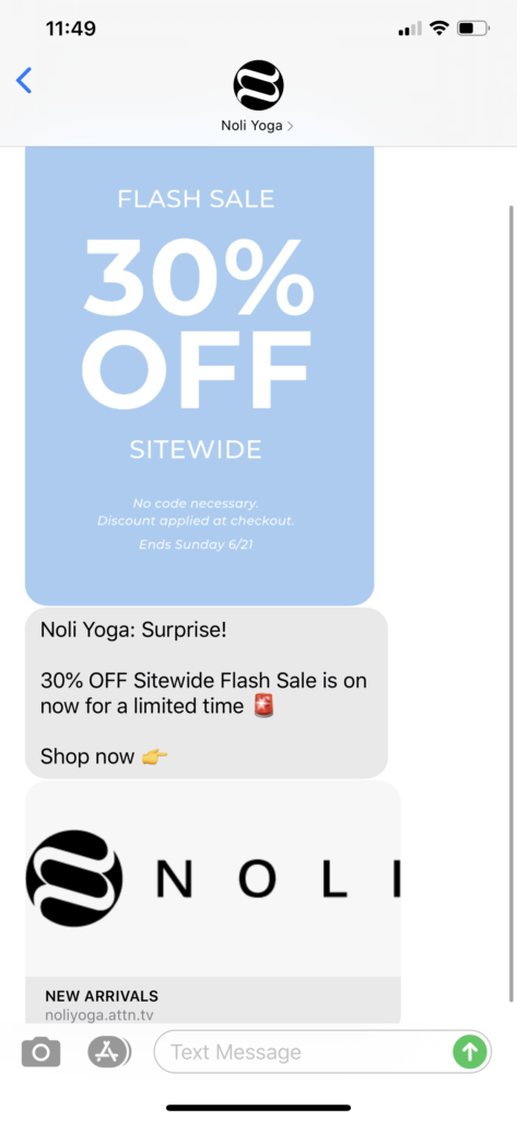 Noli Yoga Text Message Marketing Example - 06.19.2020