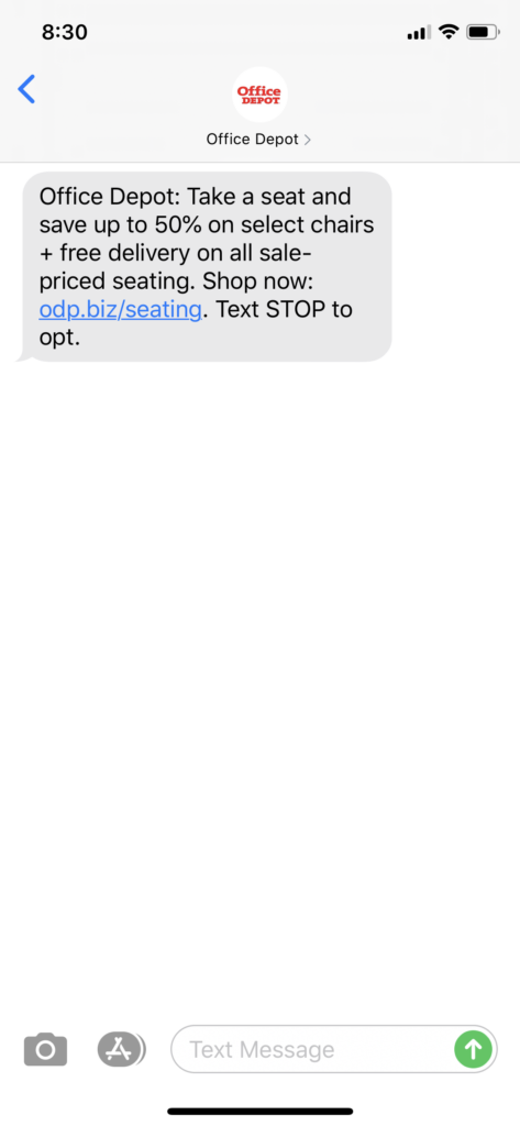 Office Depot Text Message Marketing Example - 06.04.2020