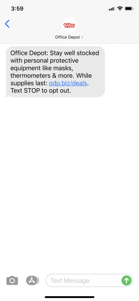 Office Depot Text Message Marketing Example - 06.18.2020