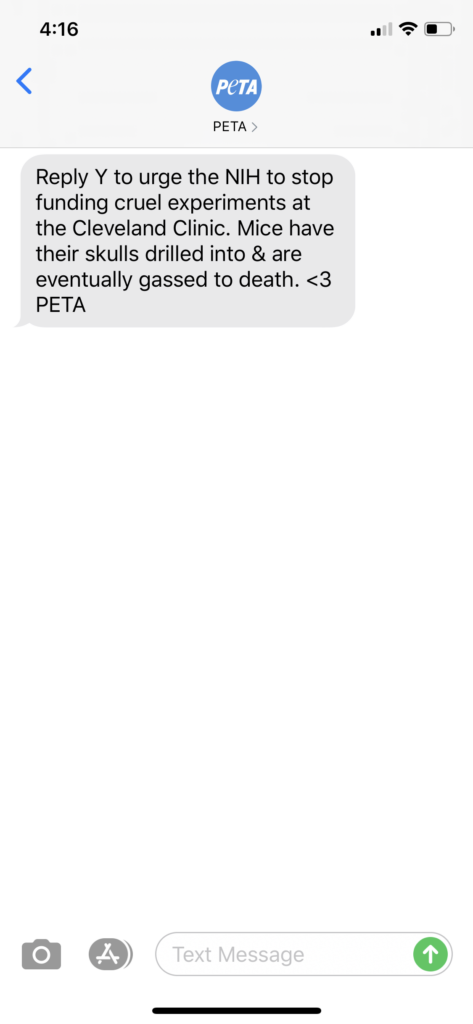 PETA Text Message Marketing Example - 05.28.2020