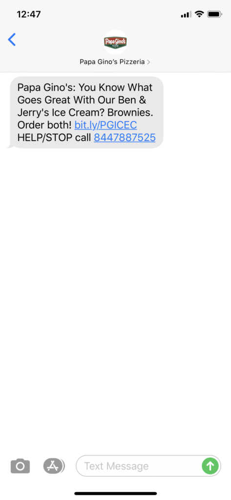 Papa Gino’s Pizzeria Text Message Marketing Example - 06.06.2020