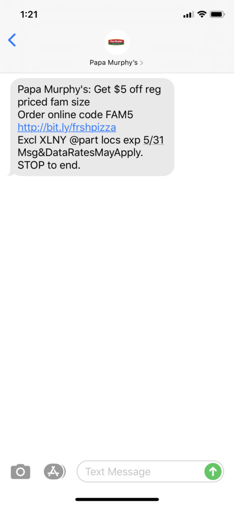 Papa Murphy’s Text Message Marketing Example - 05.30.2020