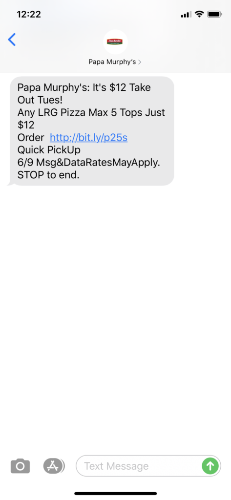 Papa Murphy’s Text Message Marketing Example - 06.09.2020