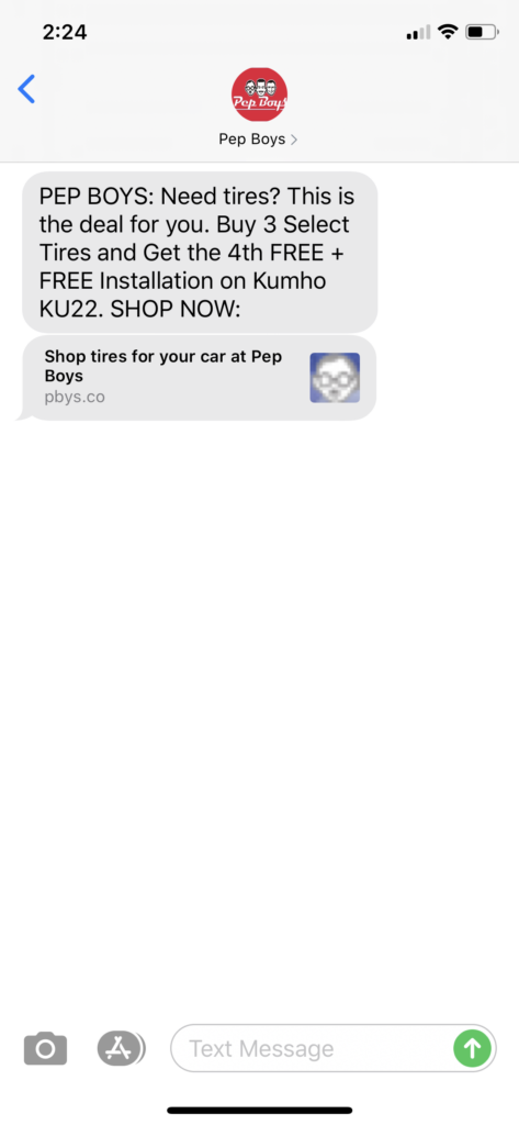 Pep Boys Text Message Marketing Example - 06.05.2020