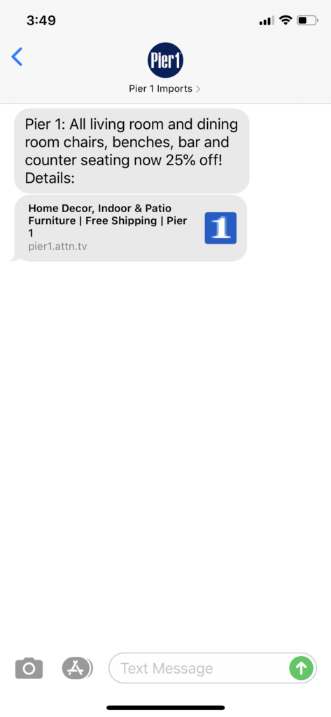 Pier 1 Imports Text Message Marketing Example - 05.29.2020