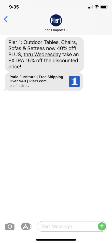 Pier 1 Imports Text Message Marketing Example - 06.13.2020
