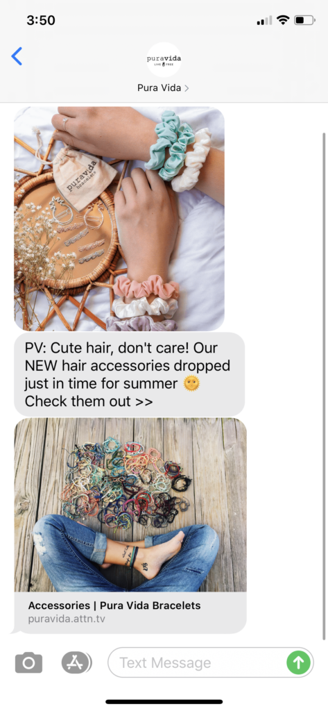 Pura Vida Text Message Marketing Example - 05.29.2020