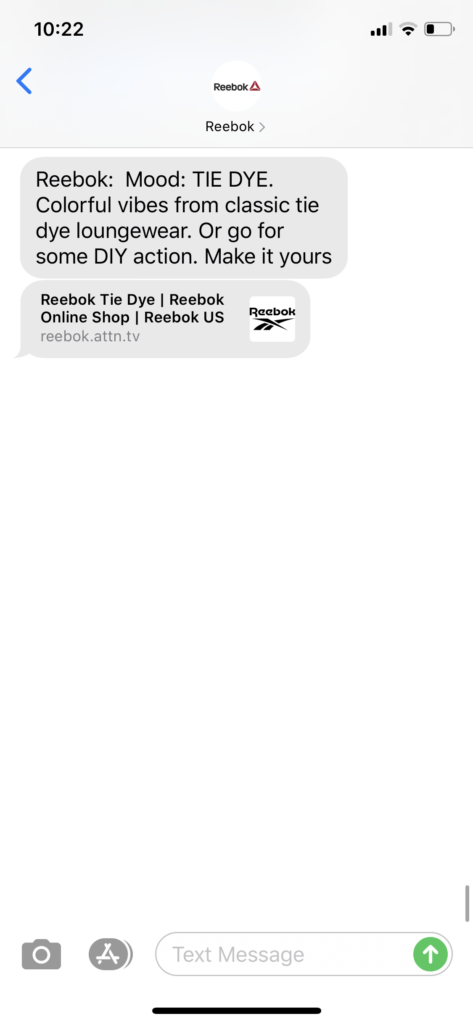 Reebok Text Message Marketing Example - 05.29.2020