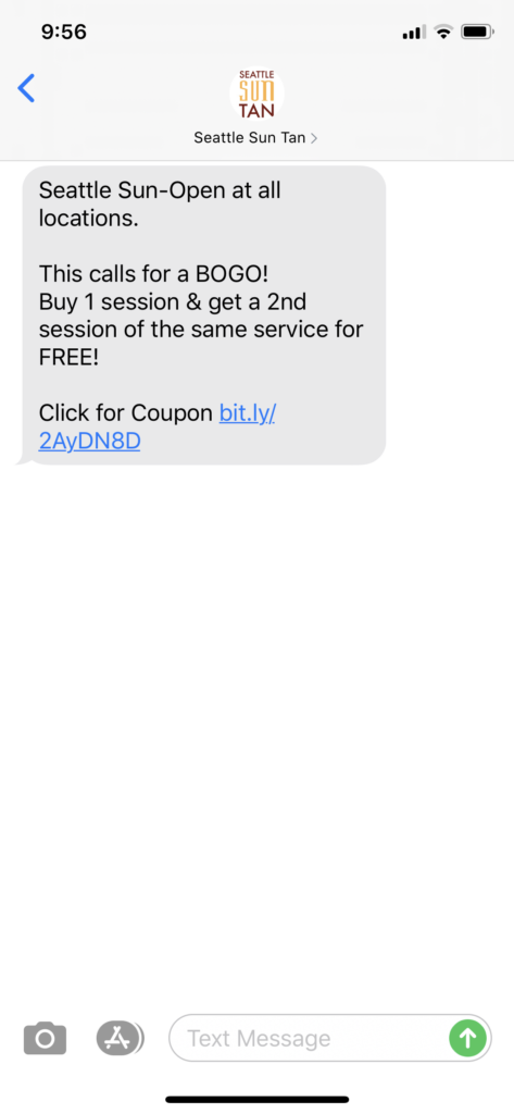 Seattle Sun Tan Text Message Marketing Example - 06.12.2020