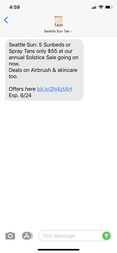 Seattle Sun Tan Text Message Marketing Example - 06.19.2020