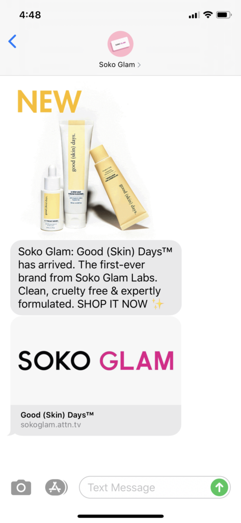 Soko Glam Text Message Marketing Example - 06.22.2020