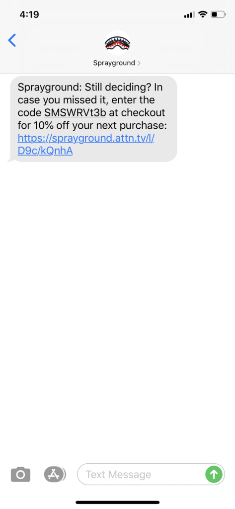 Sprayground Text Message Marketing Example - 05.28.2020