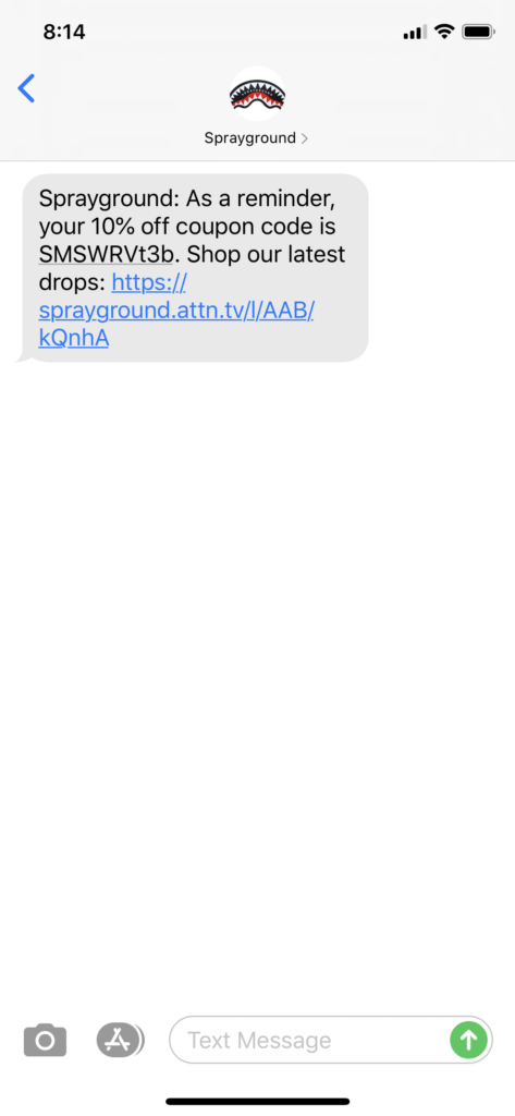 Sprayground Text Message Marketing Example - 06.02.2020