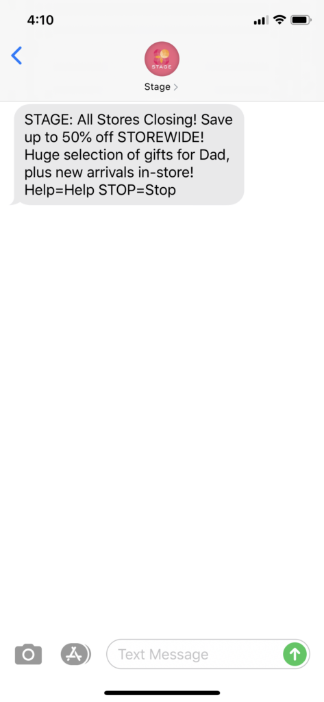 Stage Stores Text Message Marketing Example - 06.19.2020