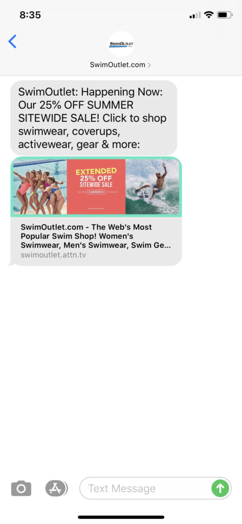 Swim Outlet Text Message Marketing Example - 06.04.2020